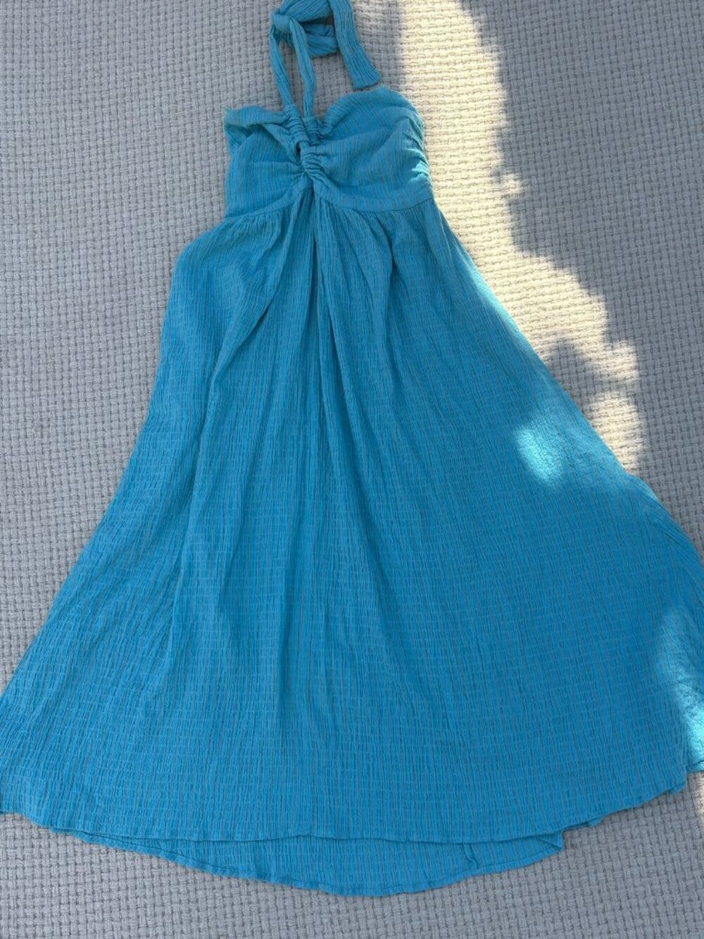 Mara Hoffman Organic Cotton Vacation Gauze Halter Maxi Dress Blue Gold (M)